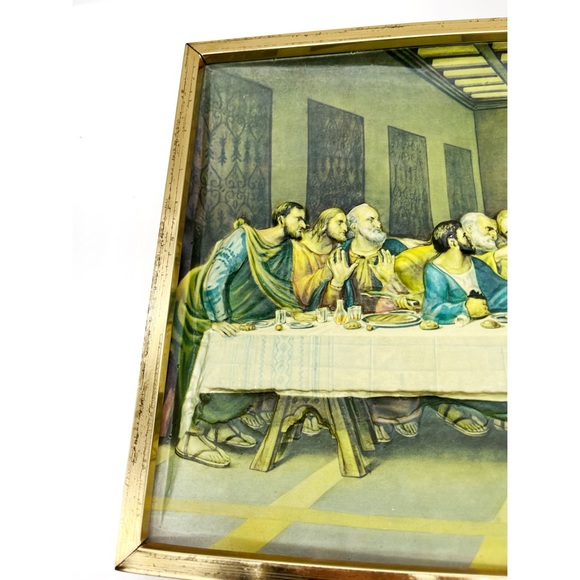 Vintage Religious Kitsch 3D The Last Supper Gold Framed 15x8 Intercraft Da Vinci - Picture 4 of 7